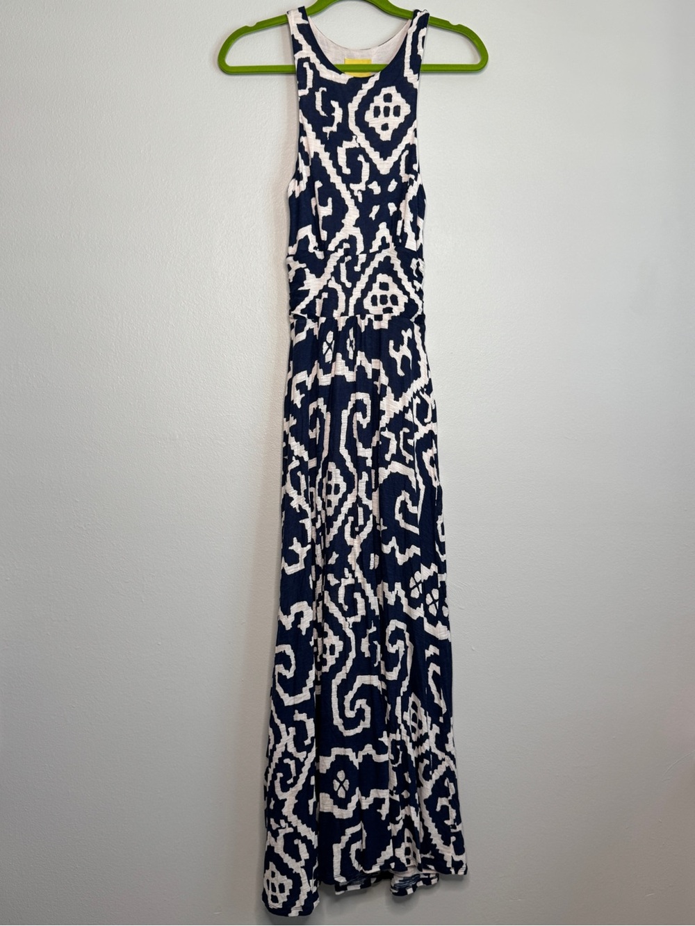 Maeve Navy White Ikat Maxi Dress Lined